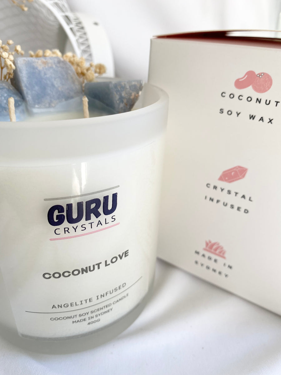 Coconut Love Angelite Infused Candle GURU CRYSTALS