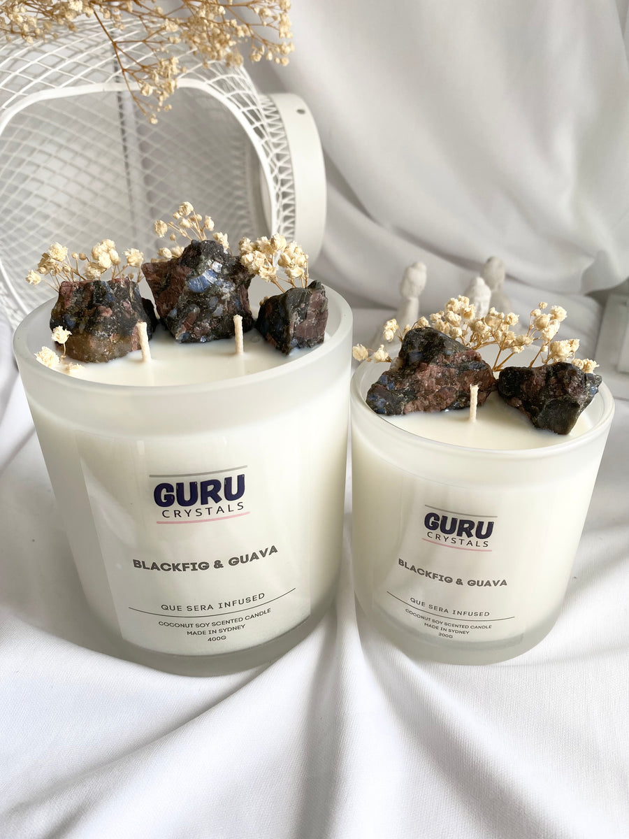 Black Fig & Guava Que Sera Infused Candle GURU CRYSTALS