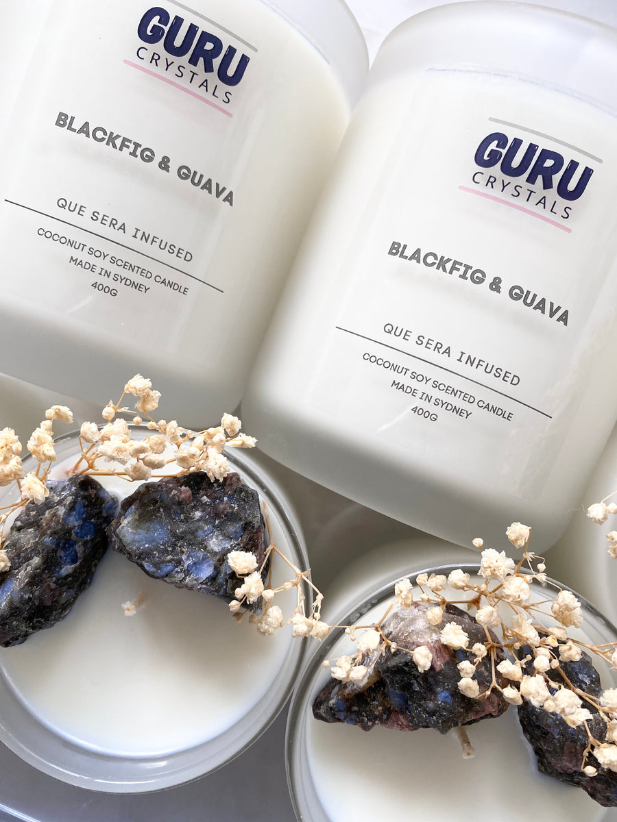 Black Fig & Guava Que Sera Infused Candle GURU CRYSTALS