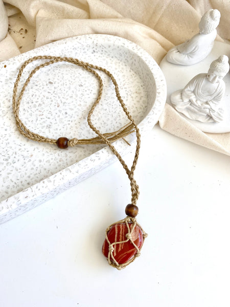 Red Jasper Macrame Hem Necklace
