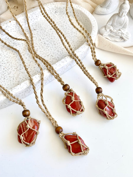 Red Jasper Macrame Hem Necklace