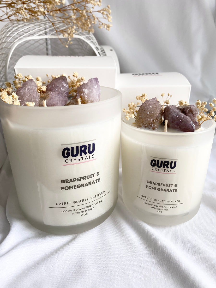 Pomegranate & Grapefruit Spirit Quartz Infused Candle GURU CRYSTALS