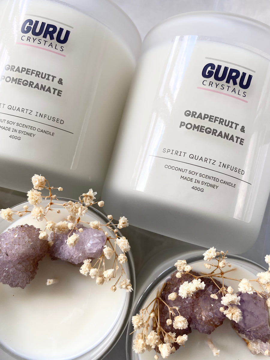 Pomegranate & Grapefruit Spirit Quartz Infused Candle GURU CRYSTALS