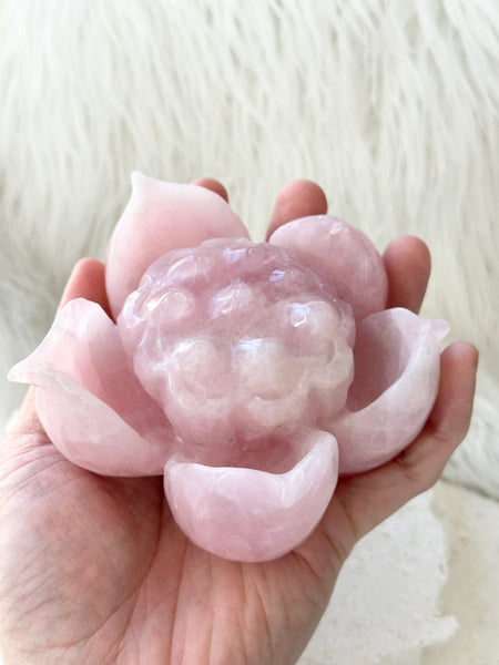 Rose Quartz Lotus Carving