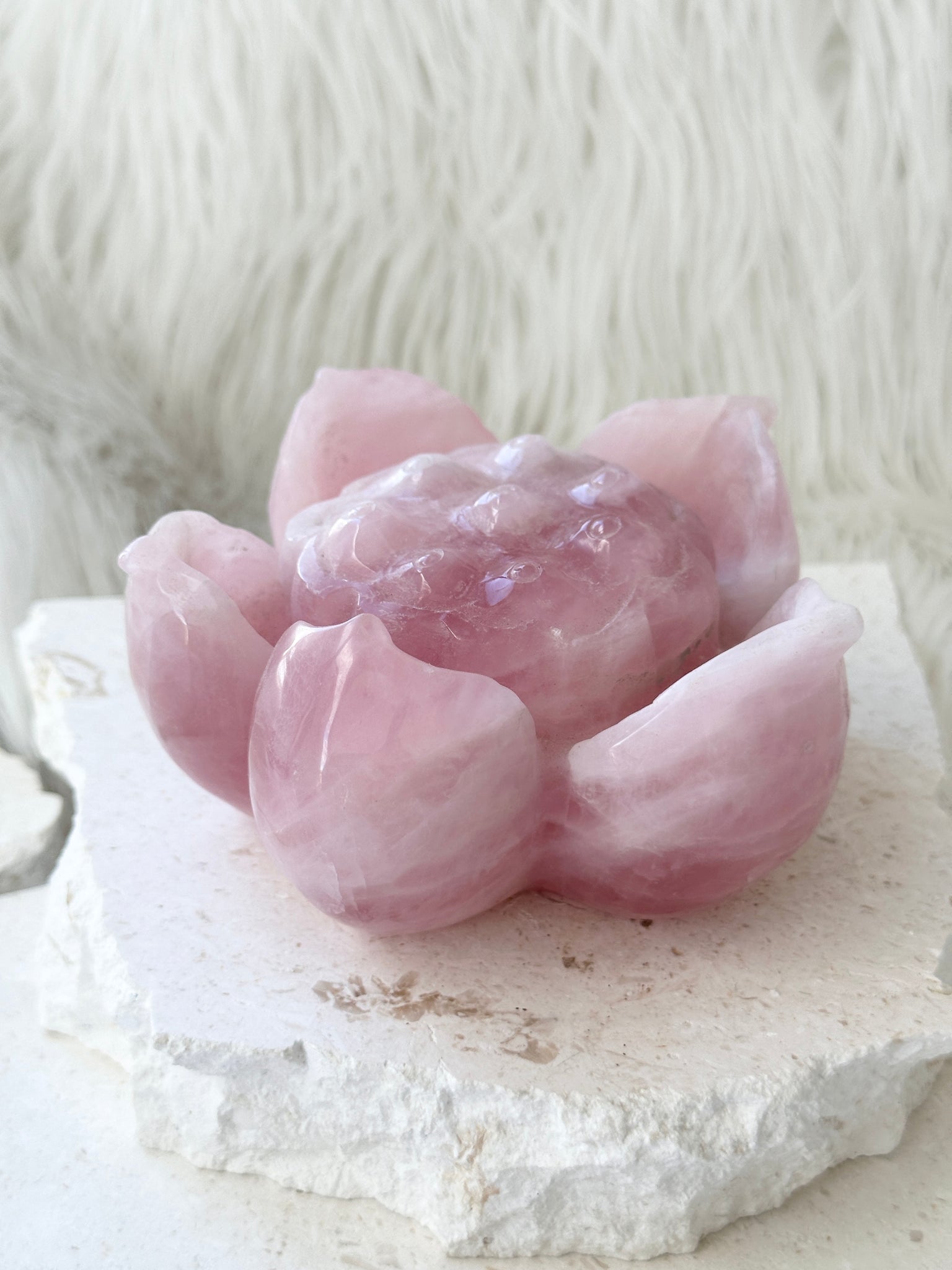 Rose Quartz Lotus Carving