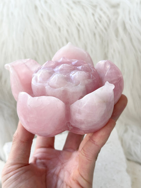 Rose Quartz Lotus Carving