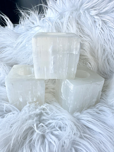 Large Selenite Candle Holder