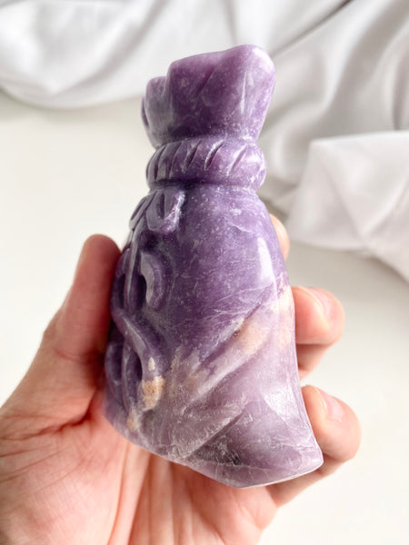 Lepidolite Pouch Carving #3