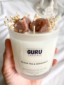 Black Tea & Bergamot - Peach Moonstone Infused Candle