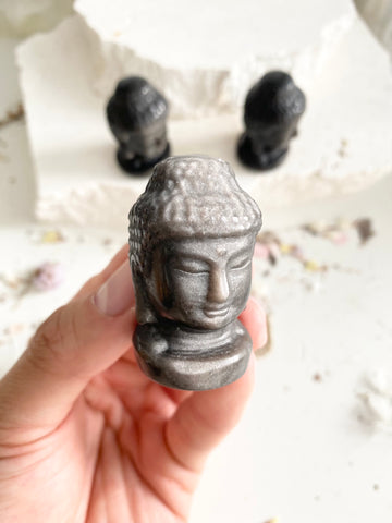 Silver Sheen Obsidian Mini Buddha