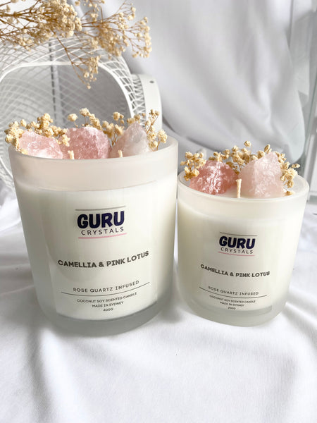 Camellia & Pink Lotus - Rose Quartz Infused Candle