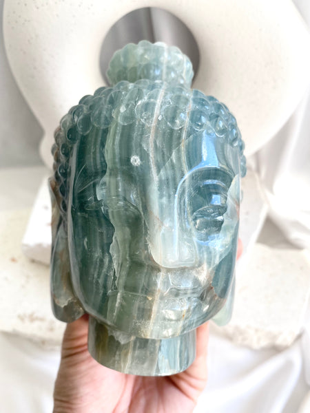 Lemurian Aquatine Calcite Buddha Head
