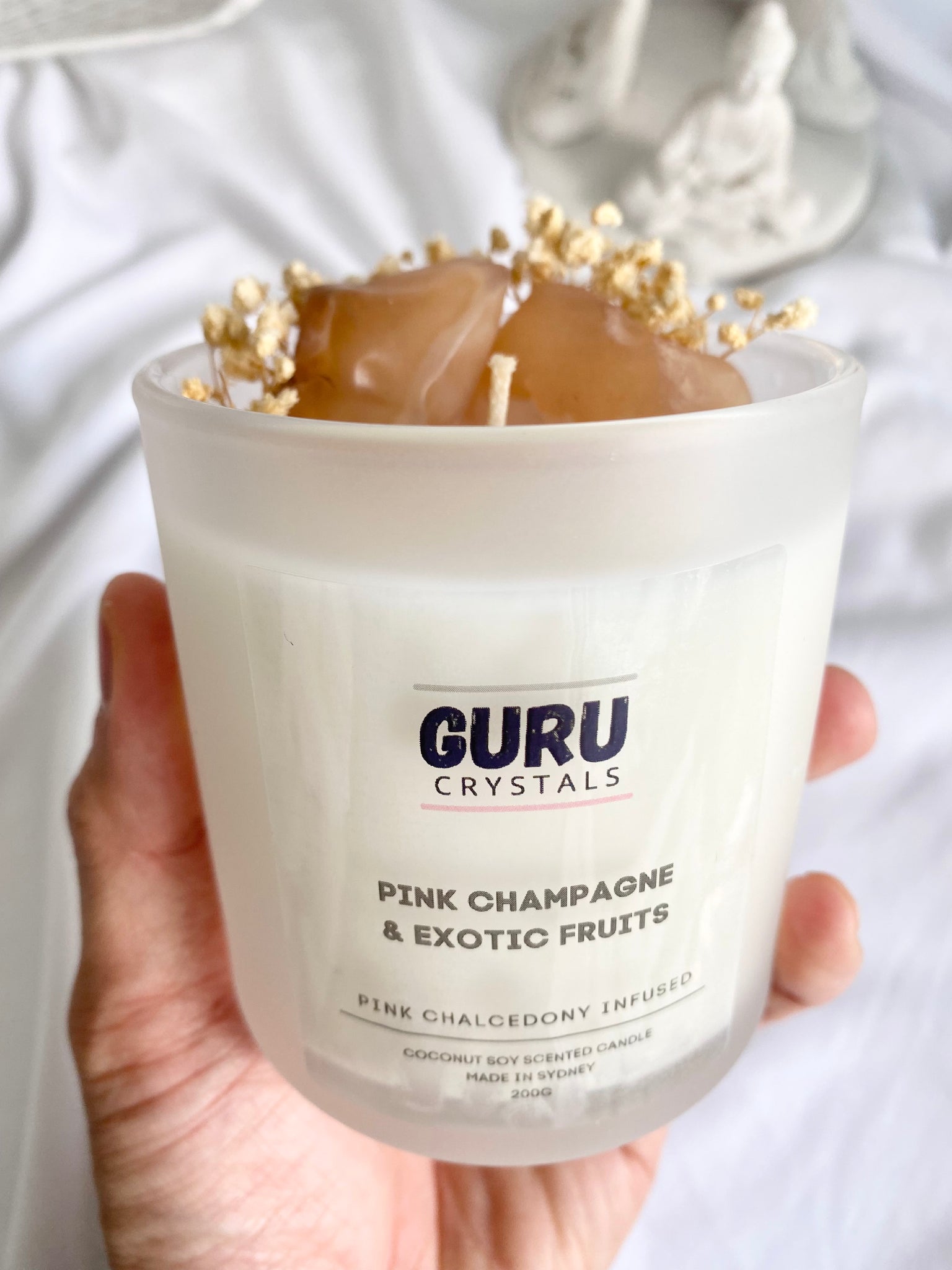 Pink Champagne & Exotic Fruits - Pink Chalcedony Infused Candle