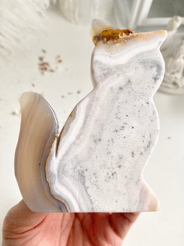 Flower Agate Cat Carving #5