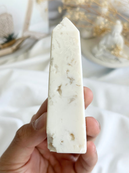 White Druzy Agate Obelisk #4