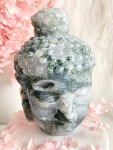 Moss Agate Buddha Head #3