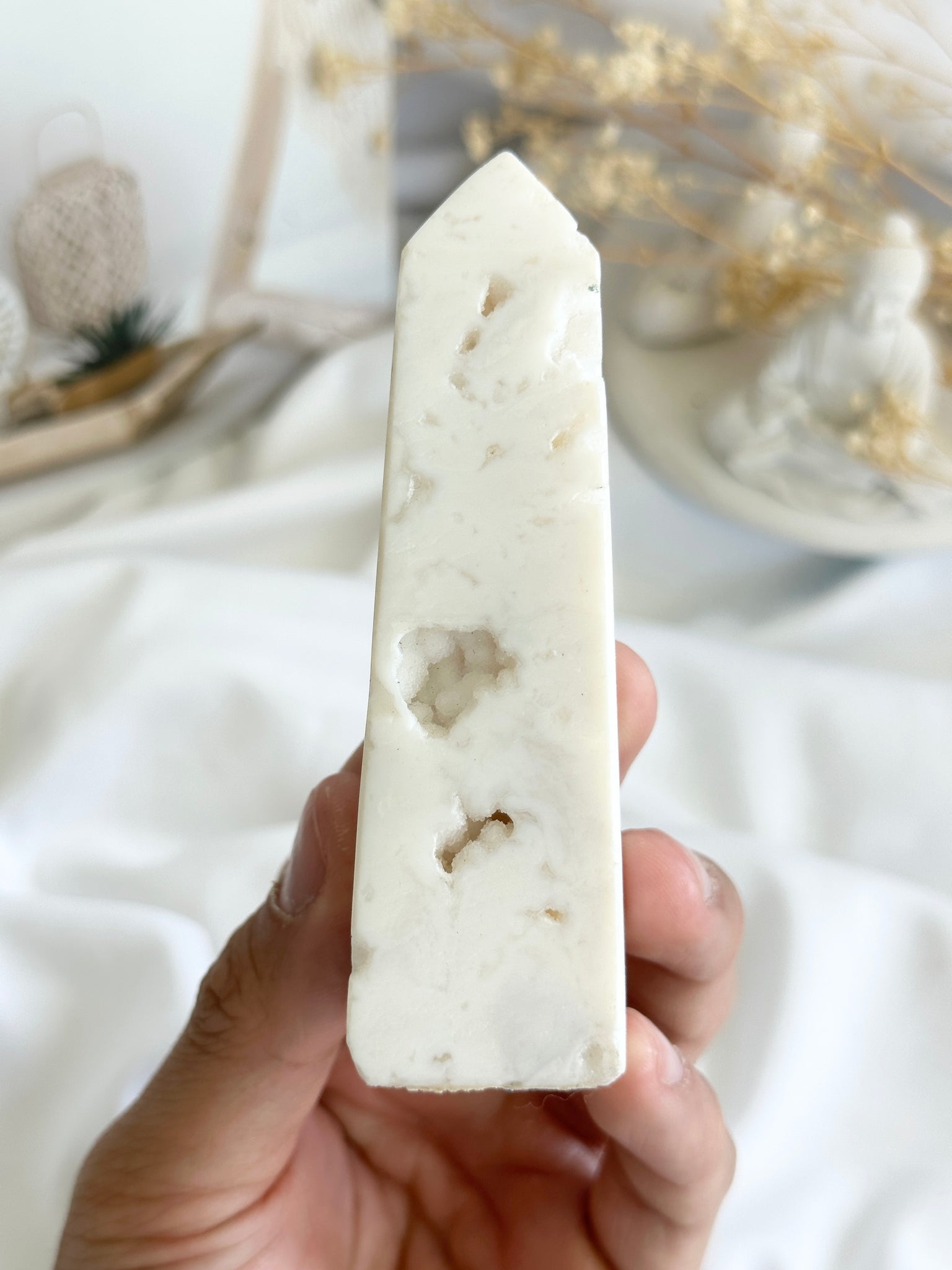 White Druzy Agate Obelisk #4