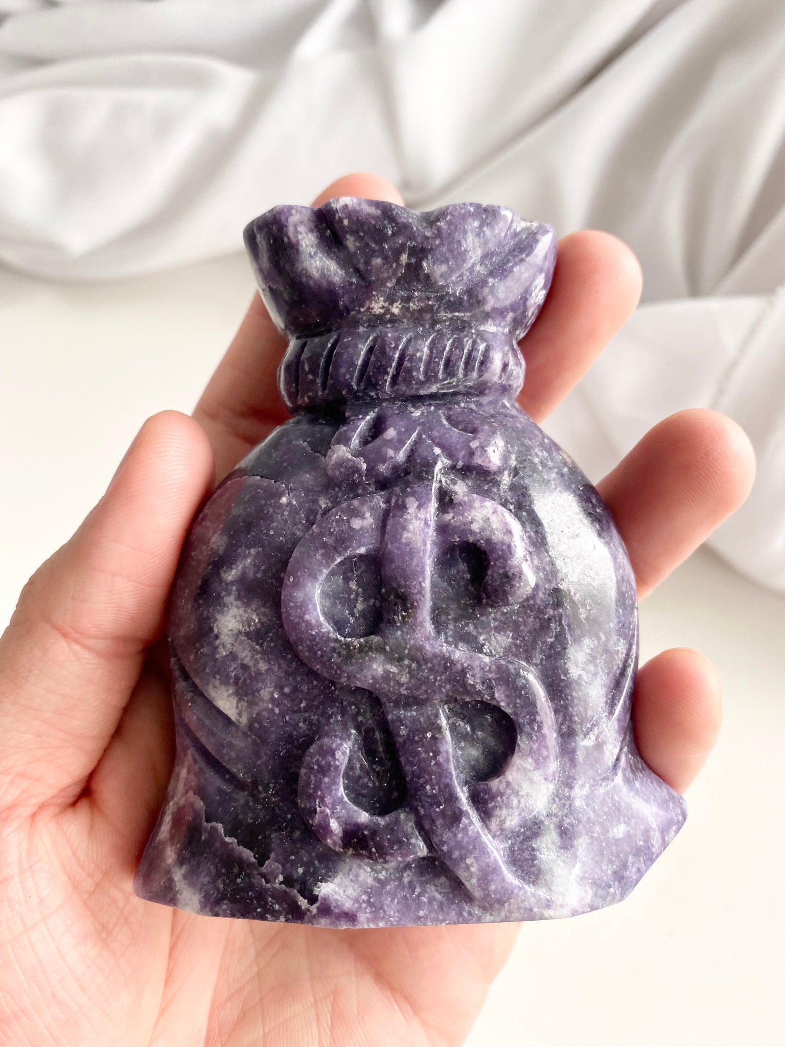 Lepidolite Pouch Carving #1