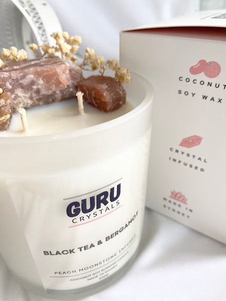 Black Tea & Bergamot - Peach Moonstone Infused Candle