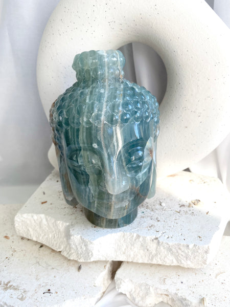 Lemurian Aquatine Calcite Buddha Head