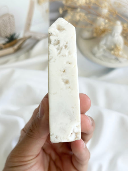 White Druzy Agate Obelisk #4