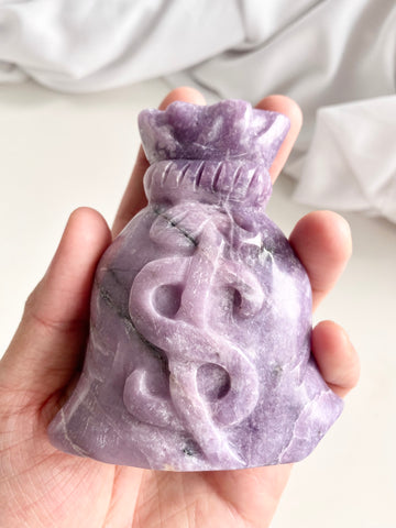 Lepidolite Pouch Carving #2